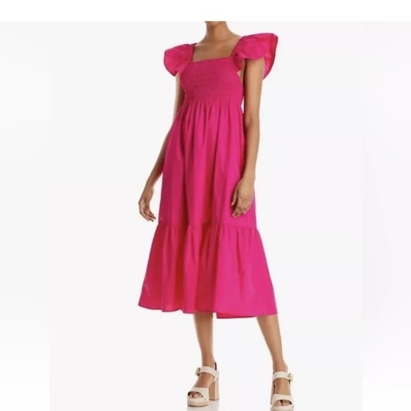 JASON WU Hot Pink Cutout Open Back Eyelet‎ Midi Summer Dress Size Small - Picture 1 of 9